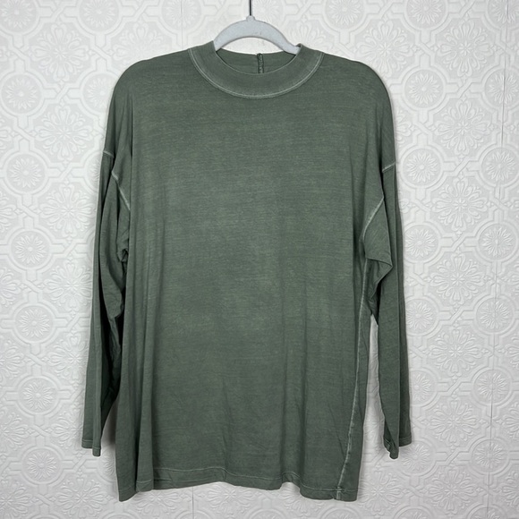 Free People Be Free Tunic Mock Neck Cotton Shirt Long Sleeve Tee Green Sage - Picture 1 of 9